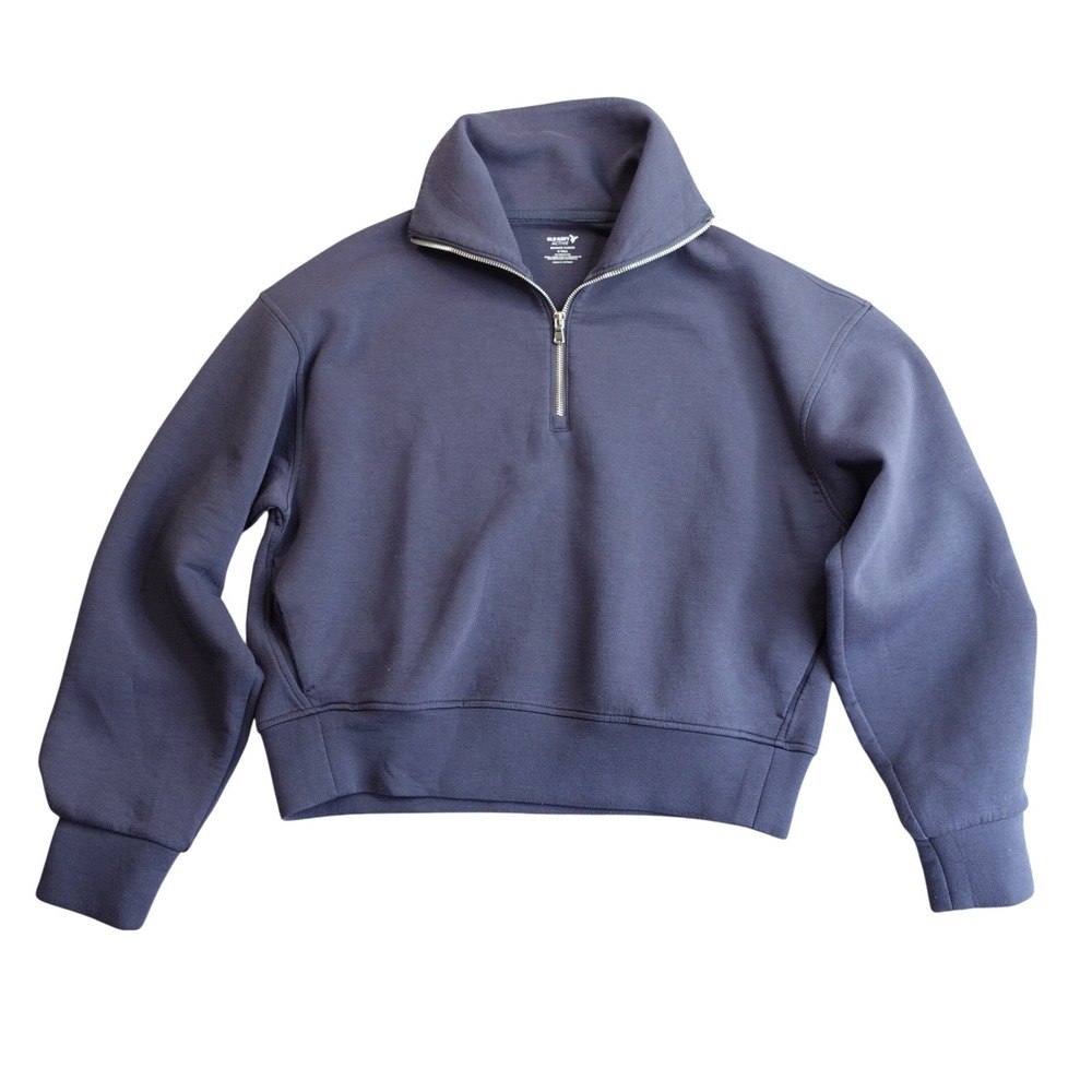 Old Navy Bounce Fleece Quarter Zip Sweatshirt Womens M Tall Navy Blue Soft Comfy
